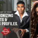 Banner image showcasing two contrasting styles of portrait photography - a tight crop featuring a woman's face and a full upper body shot of a man.