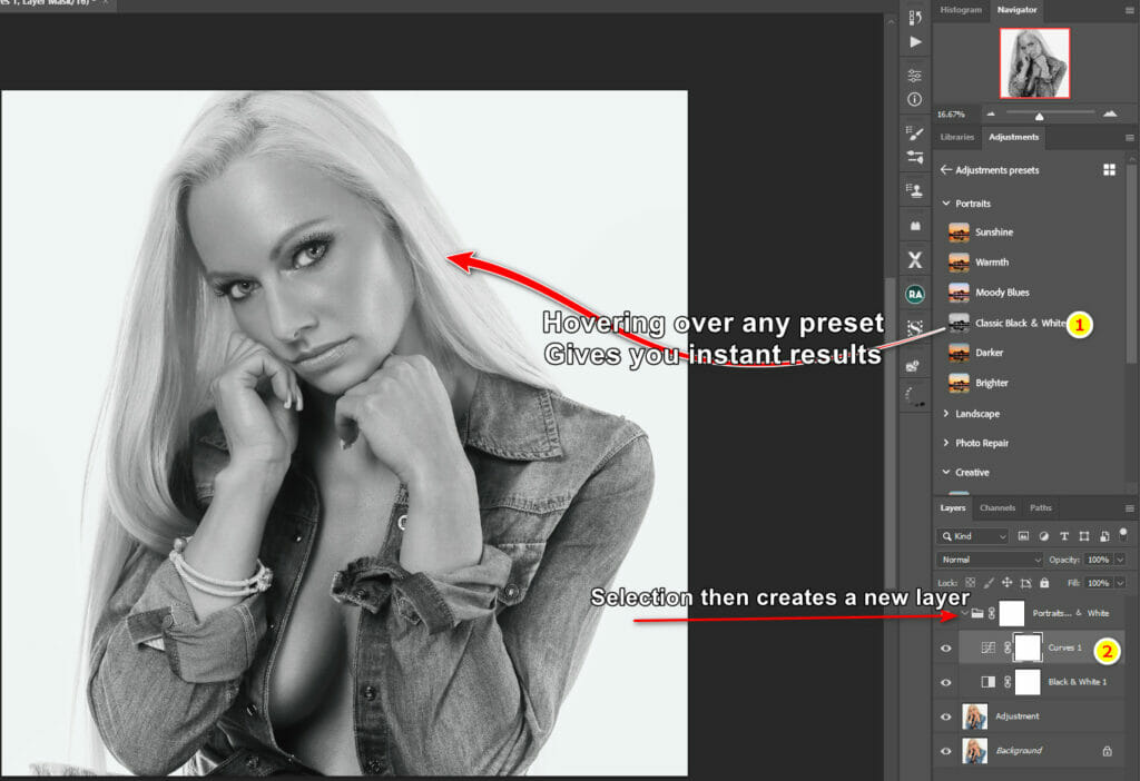 An image showing the process of creating a custom adjustment layer in Photoshop 24.6, with various settings being modified.