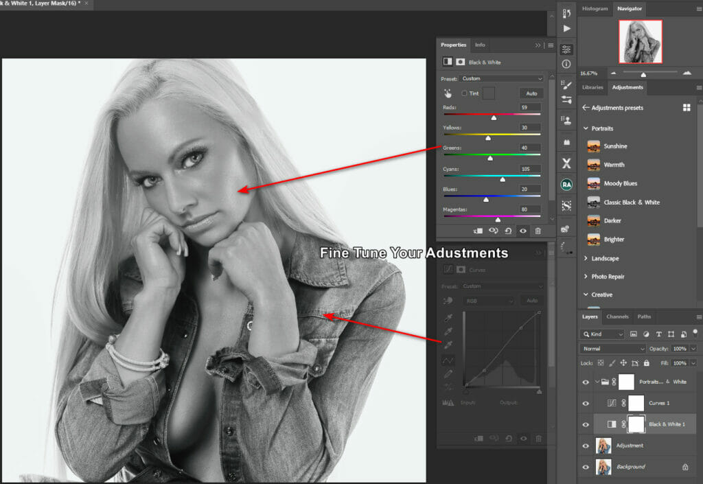  demonstration of grouping layers in Photoshop to create a custom preset, with the grouped layers highlighted."